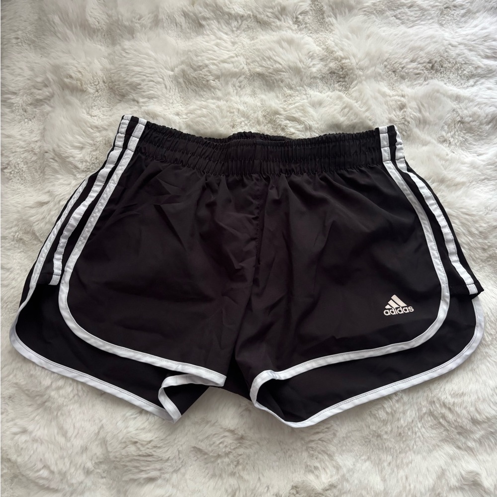 Adidas Black and White Athletic Shorts with Retro Hem